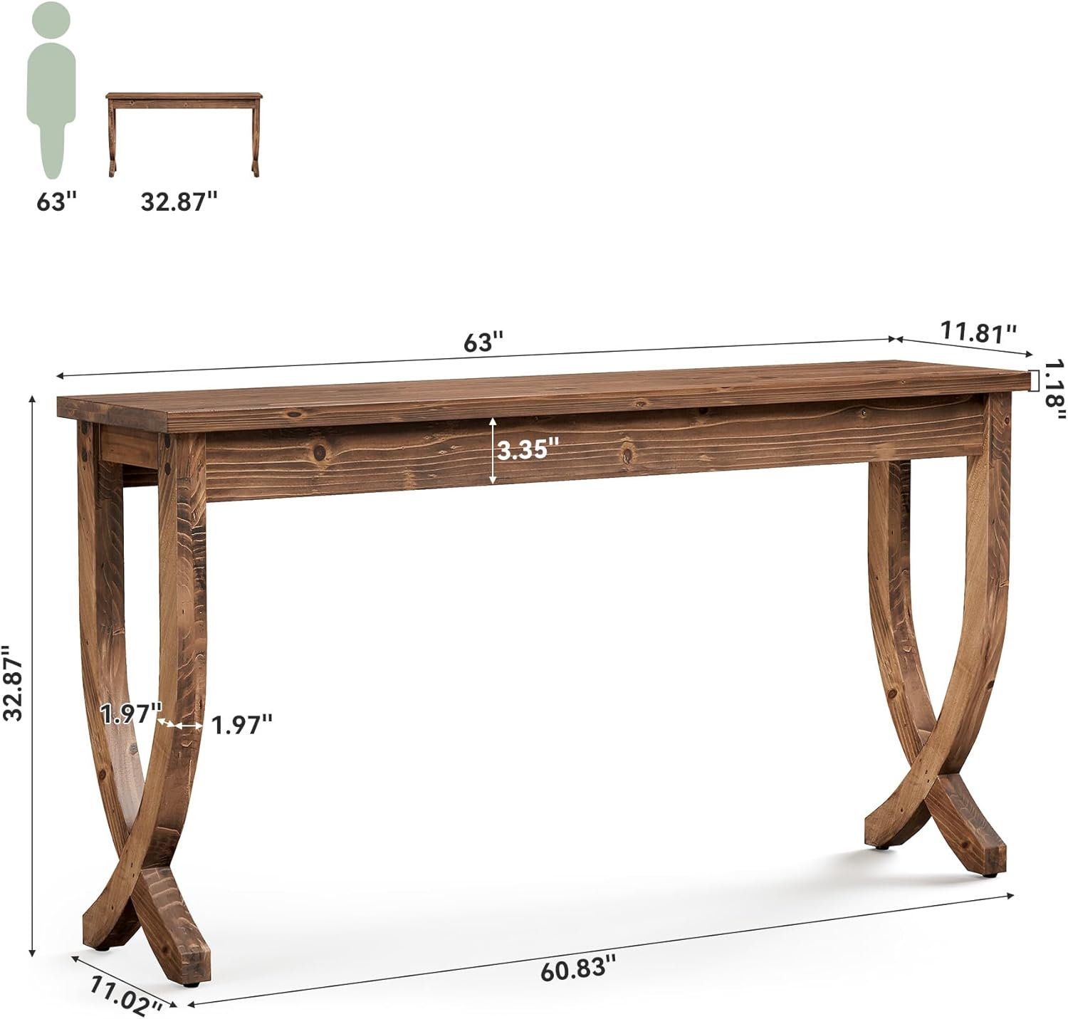 Tribesigns 63-Inch Solid Wood Console Table, Farmhouse Entryway Table, Long Sofa Table for Living Room, Hallway, Entrance, Foyer, Brown