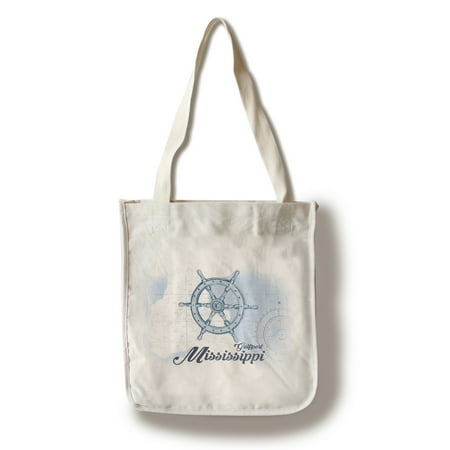 West Gulfport Mississippi Gulfport, Mississippi - Ship Wheel - Blue - Coastal Icon - Lantern Press Artwork (100% Cotton Tote Bag - Reusable) ()