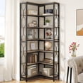 thumbnail image 1 of Tribesigns Corner Shelf, 7-Tier Industrial Corner Bookshelf, Wood and Metal Corner Etagere Bookcase, Freestanding Display Shelf for Living Room, Kitchen, Home Office, Grey, 1 of 9