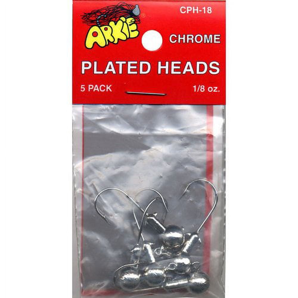 Arkie Lures Plated Jig Heads, Chrome, Size 1/8 oz.