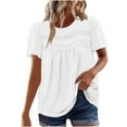 thumbnail image 1 of Styesk Hauts pour Femmes Femmes Décontracté Boho Haut Manches Courtes Été Col Rond Chemises Amples Dentelle Décontracté Blouses Unies, 1 of 8