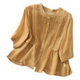 thumbnail image 2 of Lixiuxyad Women's Summer Loose Literary Casual Linen Temperament Solid Color Thin Shirt Top Dressy Casual,Yellow XXL, 2 of 7