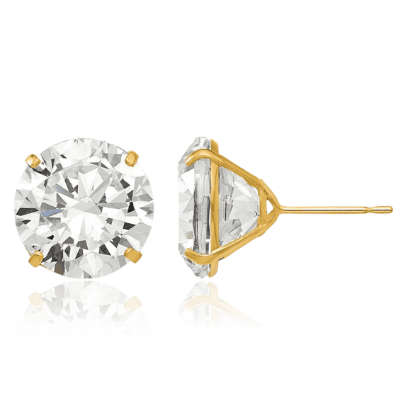 14K Solid Yellow Gold 12mm Round Cubic Zirconia CZ Stud Earrings