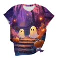 thumbnail image 6 of VKOYWKM Womens Halloween Ghost T-Shirts Short Sleeve Fall Tops Ghost Print T Shirts Party Top Loose Fit Crew Neck Casual Holiday Tshirt, 6 of 6