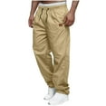 thumbnail image 2 of Jinhomg Gym Workout Pants for Men Big and Tall Comfy Elastic Drawstring Waist Cargo Pants Lightweight Casual Solid Straight Joggers with Pockets Khaki XXXL, 2 of 7
