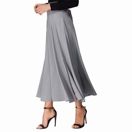Extreme Dimensions Side Skirts - Akoyovwerve Women's High Waist Party Accordion Pleated A-Line Long Skirt Side Slit Pocket Flared Midi Skirt with Belt,Light Gray