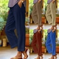 thumbnail image 7 of Lovskoo Wide Leg Pants for Women Cotton and Linen Summer Spring Solid Color Elastic Waist Straight Leg Casual Pants Navy, 7 of 7