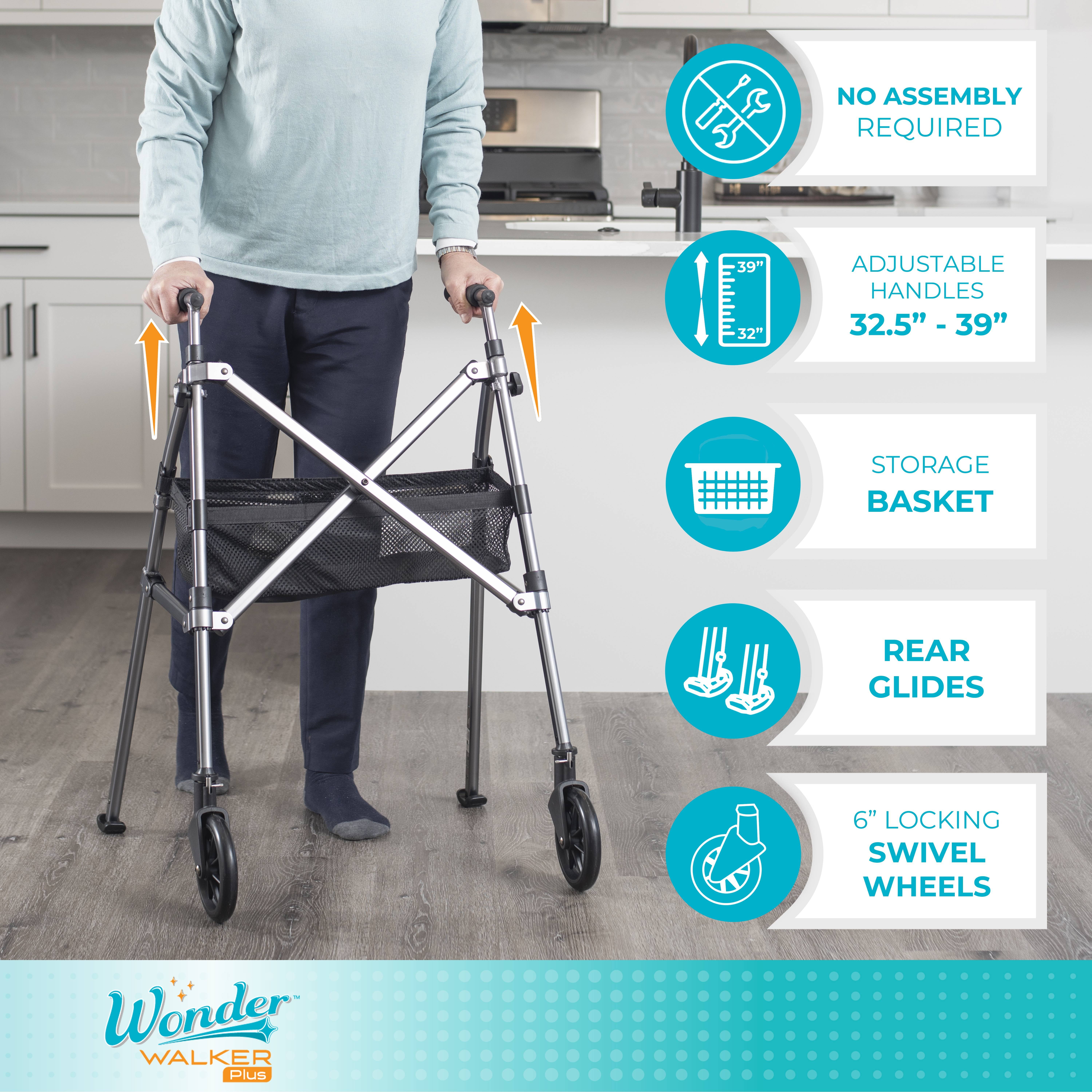 Stander Wonder Walker Plus, Lightweight Folding Rolling Walker for Seniors, Collapsible Travel EZ Fold-N-Go Walker with Wheels, Glides, & Basket, Stander Wonder Walker Plus, Lightweight Folding Rolling Walker for Seniors, Collapsible Travel EZ Fold-N-Go Walker with Wheels, Glides, & Basket,