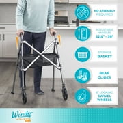 Stander Wonder Walker Plus, Lightweight Folding Rolling Walker for Seniors, Collapsible Travel EZ Fold-N-Go Walker with Wheels, Glides, Pouch, Compact Standard Walker, Vivid White