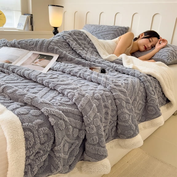 Sherpa Queen Size Blanket for Bed - Fleece Soft Fluffy & Cozy Cable Jacquard Tufted Throw Blankets for Women Gift, Thick Warm for Winter and All Seasons, 59x79 Inches