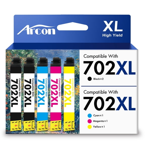 702XL Ink Cartridges Replacement for Epson 702 Ink, Printer Ink 702XL Compatible for Epson Ink 702 XL for Workforce Pro WF-3720 WF-3730 WF-3733 WF-3725 (5 Pack)