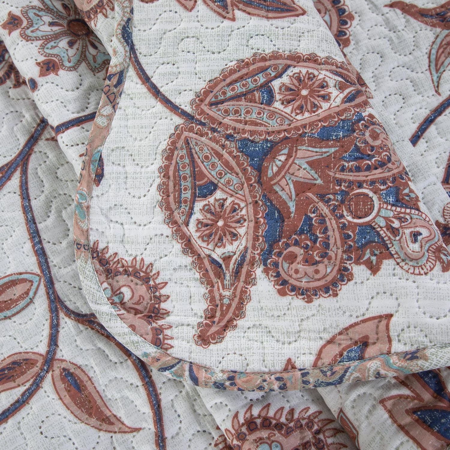 Marina Decoration Rich Printed Embossed Pinsonic Coverlet Bedspread Ultra Soft Bedding Summer Quilt Set with Shams, Taupe Paisley Floral Pattern