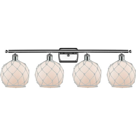 

Polished Chrome Tone Bathroom Vanity 36 Wide White with White Rope Glass Steel/Cast Brass Medium Base LED 4 Light Fixture