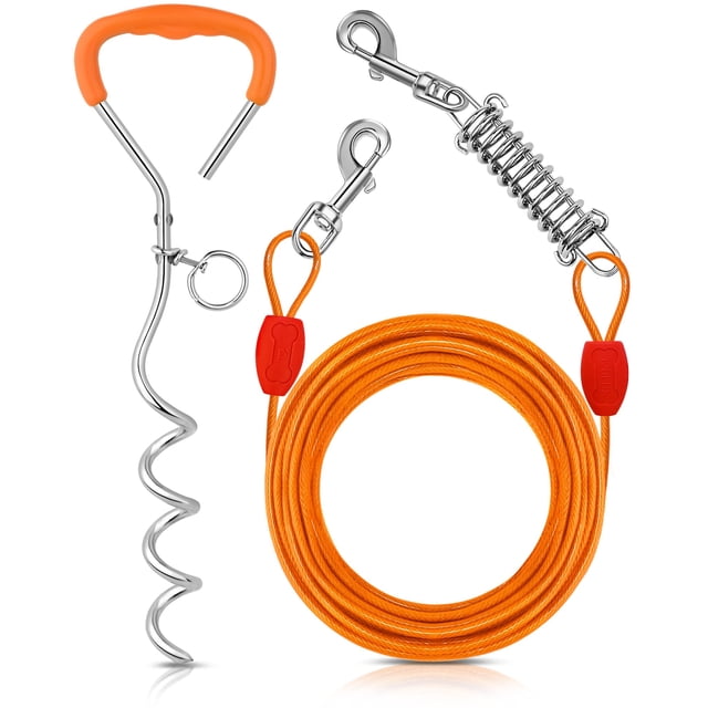 Cable de amarre para perros Petbobi de 12 m, resistente, con estaca de 41 cm