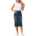 thumbnail image 3 of INSPIRE CHIC Women's Denim Skirts High Waist Zipped Split Back Midi Jean Skirts with Pockets M Black Blue, 3 of 6