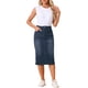 thumbnail image 2 of Faldas de mezclilla para mujer Inspire Chic, de cintura alta, con cremallera, abertura trasera, midi, con bolsillos, negro y azul, talla L, 2 of 6