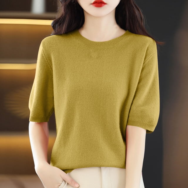 LOVZFMLL Women's Summer Tops Women Round Neck Short Sleeve Solid Color Capless Fashion Fallow Commuting Jacket