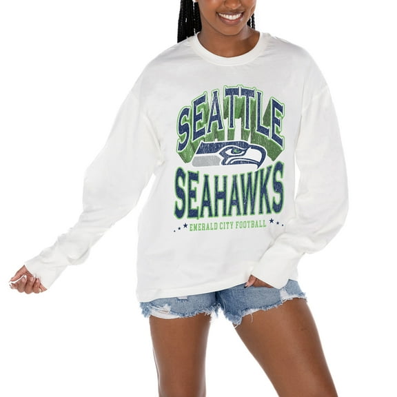 Women's Gameday Couture  White Seattle Seahawks Time Out Oversized Long Sleeve T-Shirt