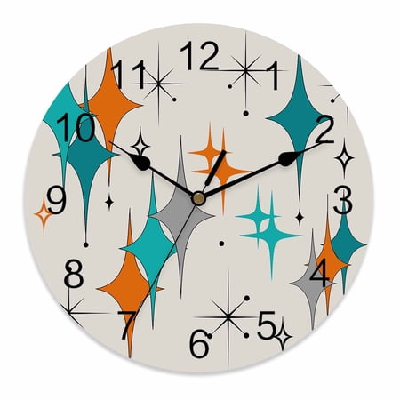 Wall Clock 14 Inch Mid Century Modern Round Silent Decorative Wall Clocks Battery Operated for Living Room Bedroom Kitchen Classroom Decor, Gray Teal Orange,Large