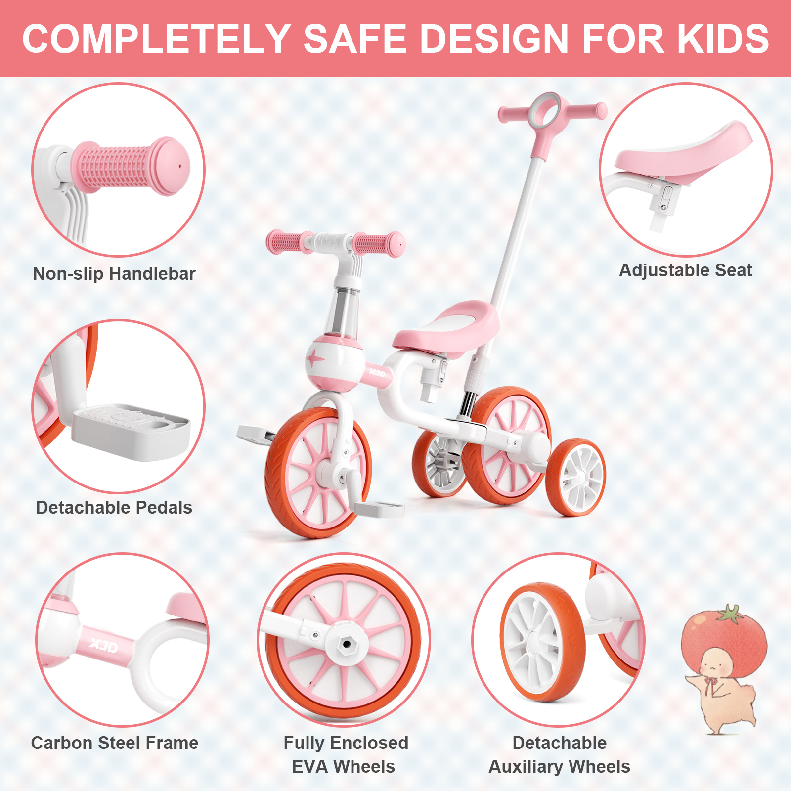 XJD 7-in-1 Toddler Tricycle with Push Handle photo 3
