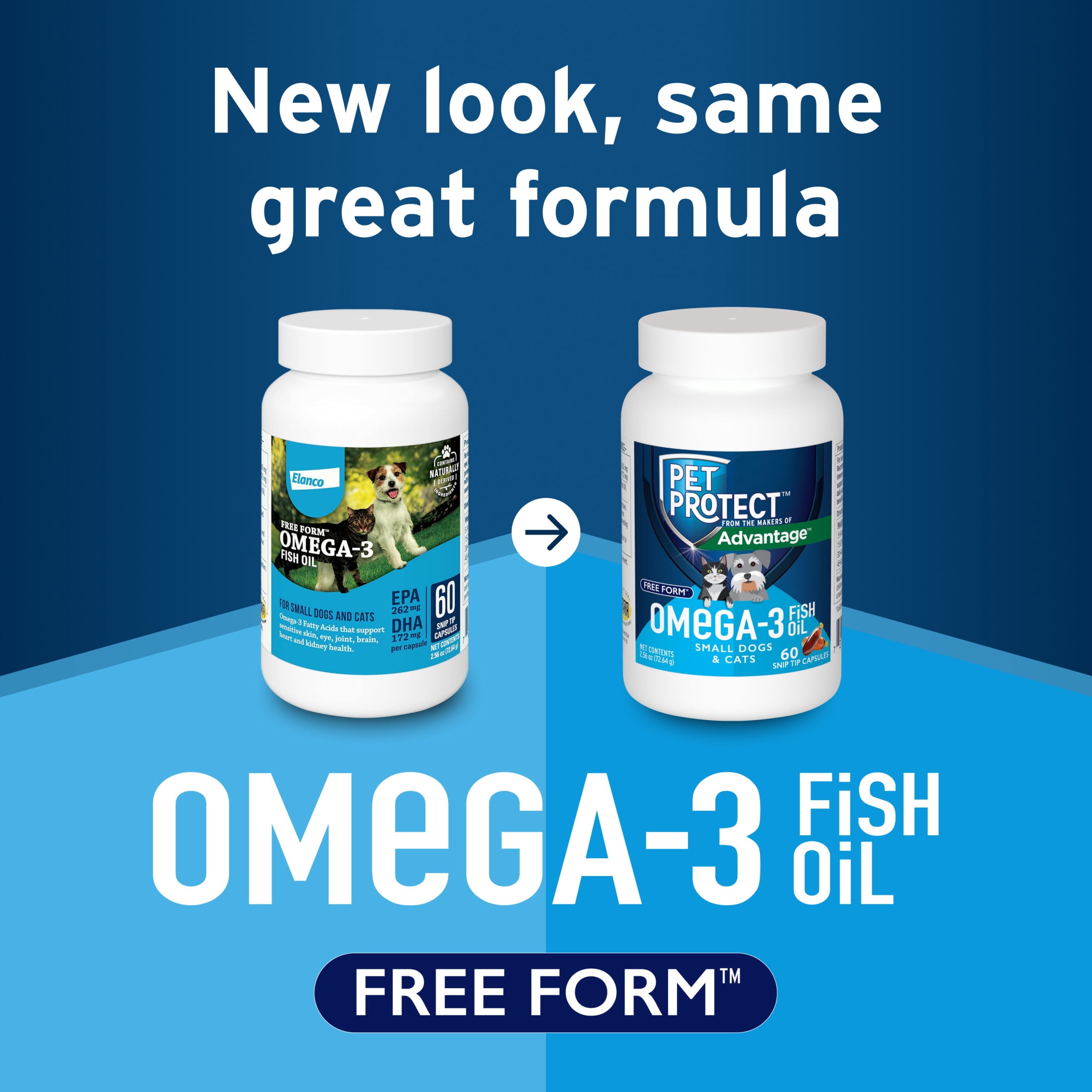 Pet Protect Cat & Small Dog Omega-3 Supplement, Free Form Blend, 60 Snip-Tip Capsules