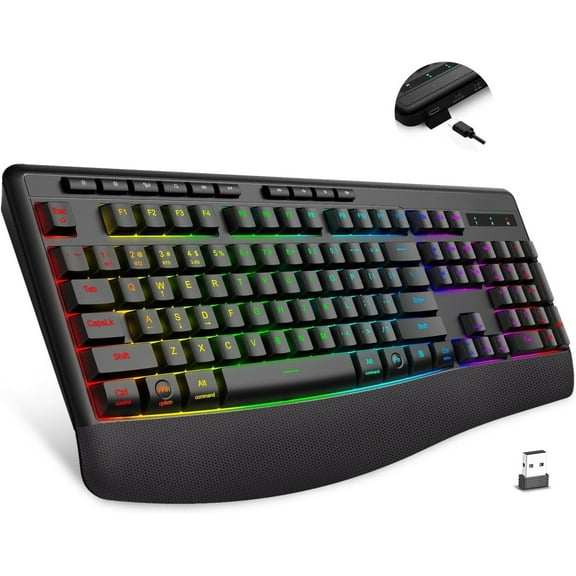 Wireless Ergonomic Gaming Keyboard with Palm Rest,BT5.0/2.4GHz/Type c,Full Size 104 Keys,12 Hotkeys,for PC Computer/Desktop/Gamer (K787)