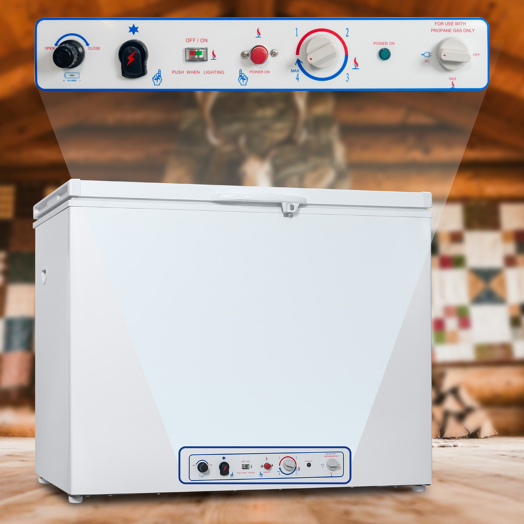 7 Cu ft Chest Freezer, LPG/110v 2 Way Propane Off Grid Lock and Top Open Door Outdoor Camping White