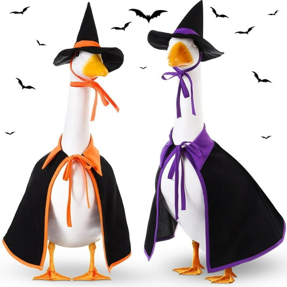 Halloween Goose Outfit for 23" Cement Lawn Porch Witch Goose Clothes Plastic Statue Clothing for Yard Lawn Art Decor