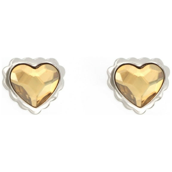 925 Sterling Silver Heart Faceted Champagne Citrine Swarovski Crystal Stud Post Earrings