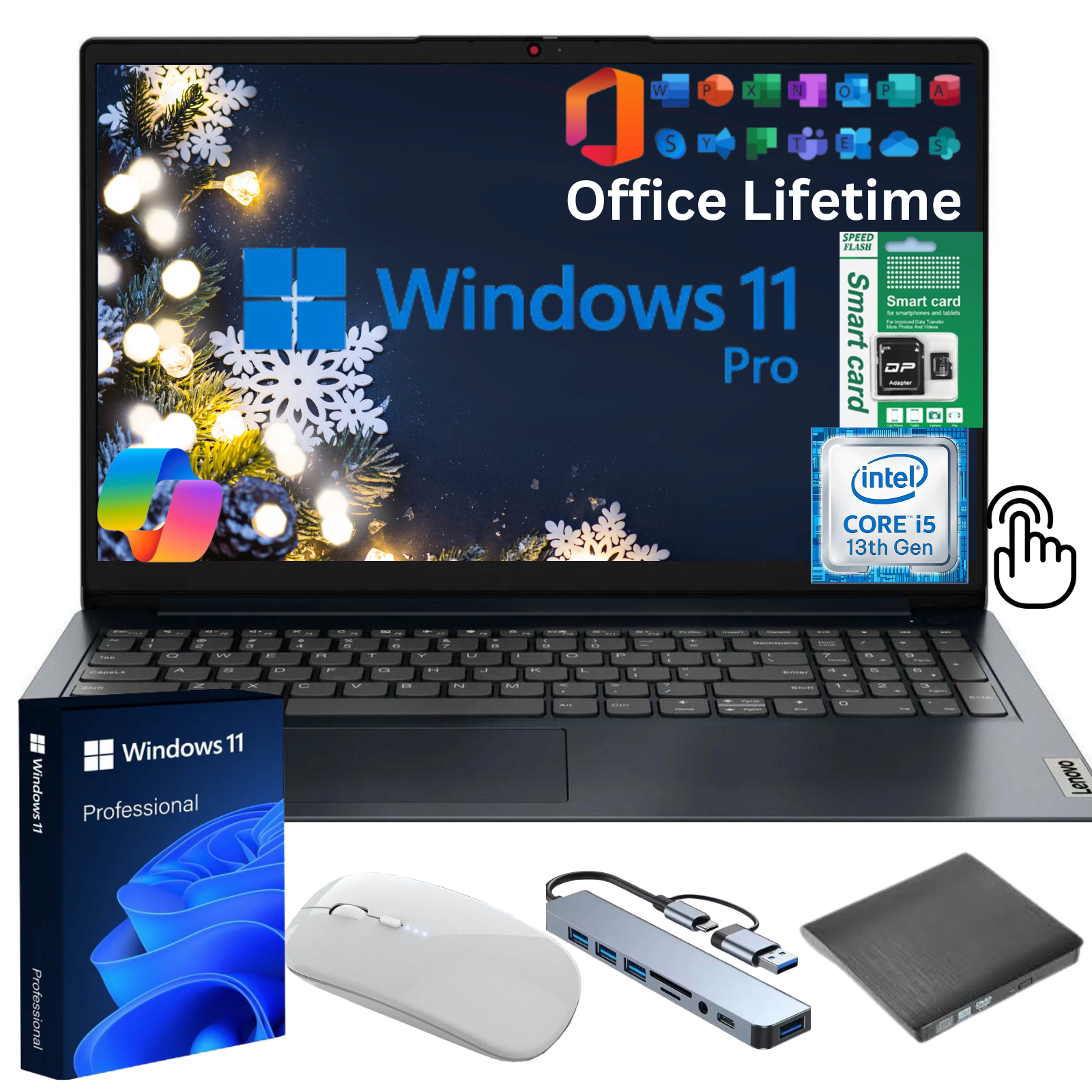 Lenovo Ideapad 1i 15.6" FHD Touchscreen Laptop, Intel Core i5-1334U 13th Gen, 24GB RAM, 1TB SSD,Lifetime Office,Windows 11 Pro,CoPilot Gift Set,Blue – Powerful Laptop for Work, Study & Everyday Use