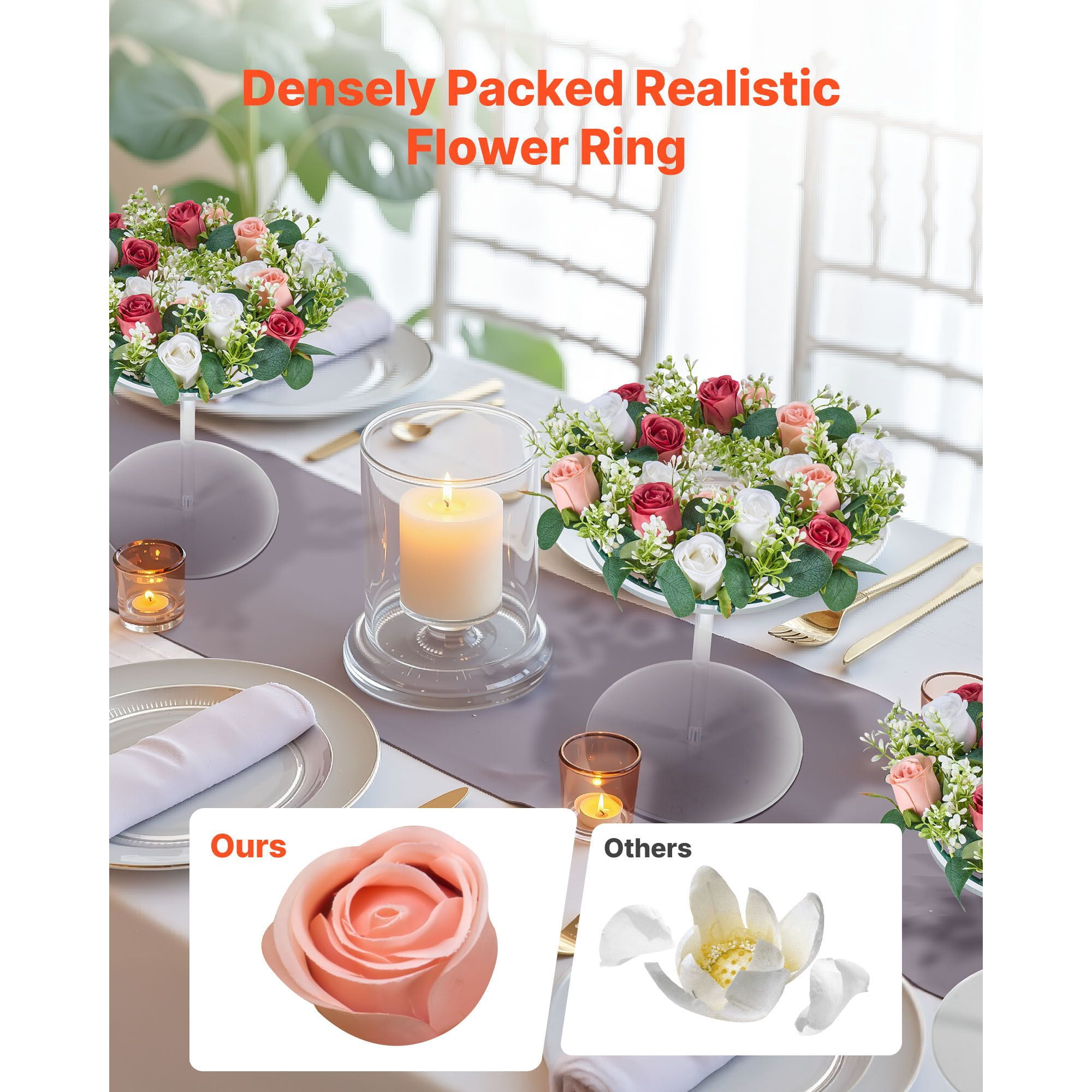 10-Pack Artificial Rose Wreaths 14" Diameter, Pink & White Silk Flowers, Fade-Resistant, for Wedding Party Valentine's Day Home Decor
