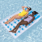 Bestway: Double Beach Bed Lounge - Blue, 2 Person Inflatable Pool Float, 6ft 4 X 56, 36 Air Pocket Contoured Support, Built-In Pillow, Water Play