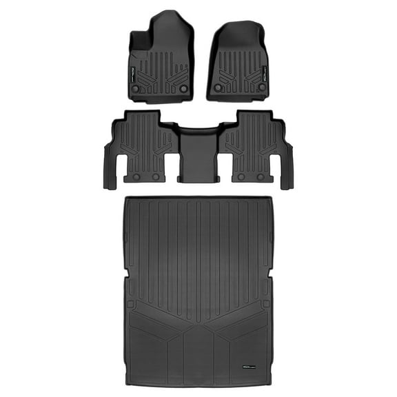 SMARTLINER Custom Fit Black 2 Row & Cargo Liner Behind the 2nd Row Floor Mat Liner Set Compatible With 2023-2024 Jeep Grand Wagoneer L (8 Passenger Model)
