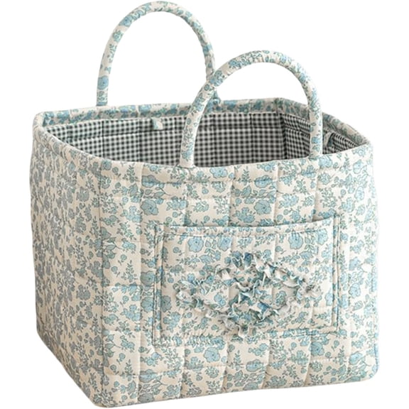 Car Storage Basket Organizer,Foldable Quilted Fabric Auto Bin,Handled for Trunk Back Seat,Road Trip Grocery Toy Storage（A）