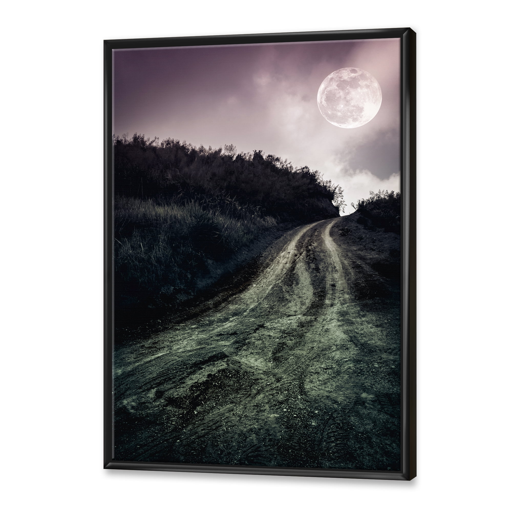 Designart 'Countryside Muddy Road Under Full Moon' Modern Framed Canvas Wall Art Print