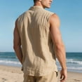 thumbnail image 5 of Kilaqueen Cotton Linen Mens Shirts Button Down Lapel Solid Color Sleeveless Tank Tops Lightweight Casual Spring Summer Soft Tops with Chest Pocket, 5 of 9
