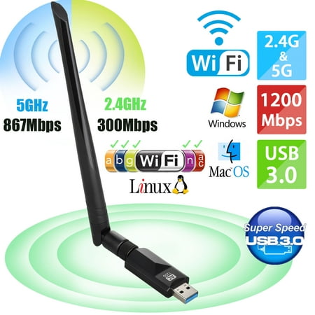 WiFi Adapter 1200Mbps, EEEkit Wireless USB Adapter Dual Band 2.4G/5.8G 802.11ac/a/b/g/n Network Card for Desktop Laptop PC Support