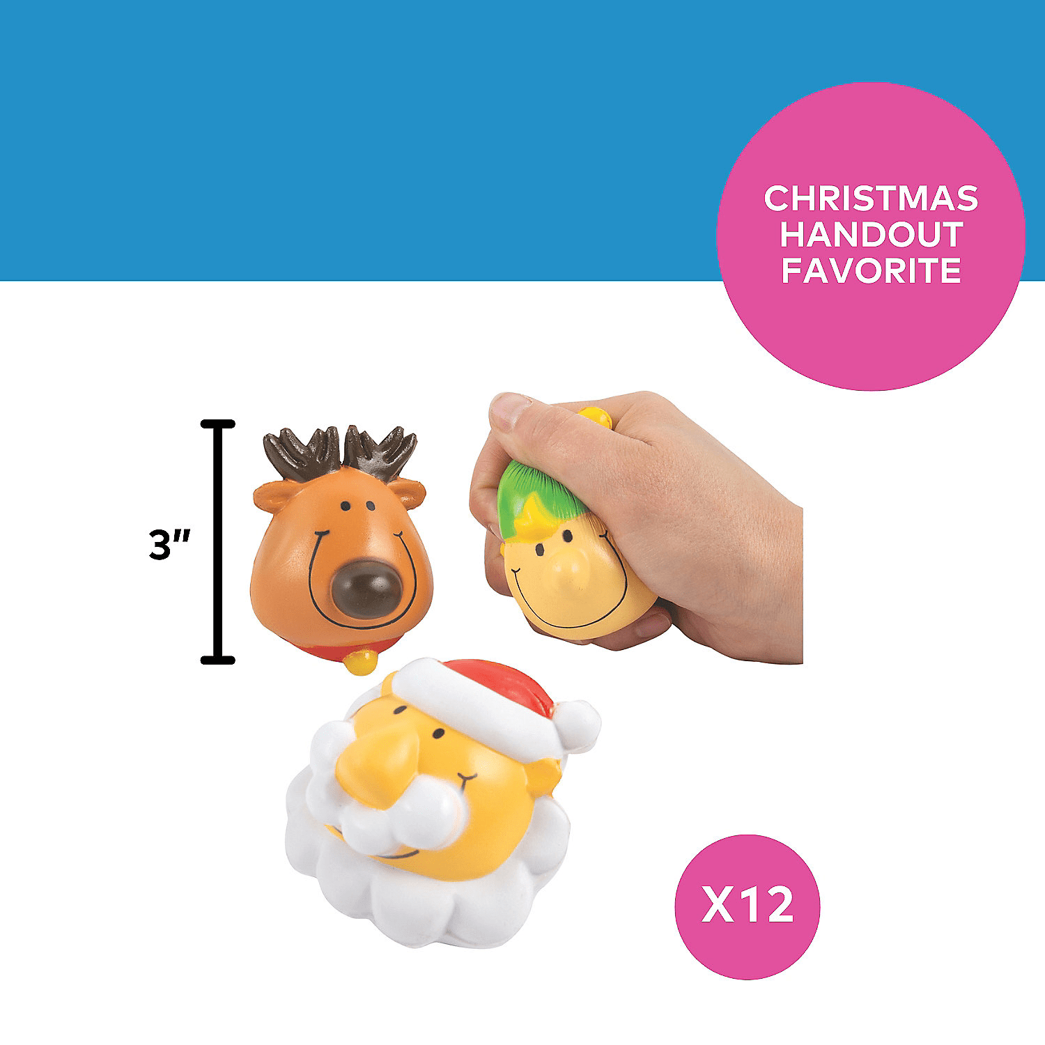 Fun Express - Holiday Character Stress Toys for Christmas - Toys - Balls - Relaxables - Christmas - 12 Pieces
