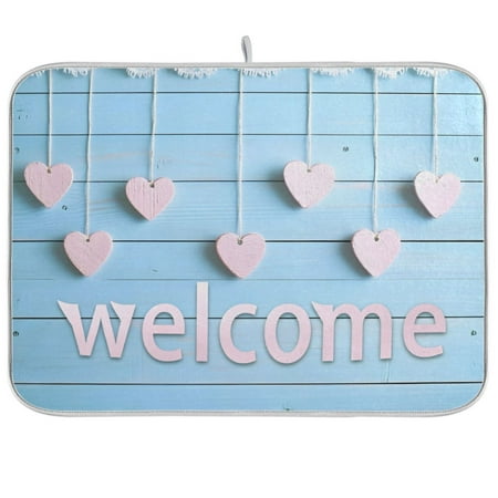 

joogoo Welcome and Heart Dish Drying Mat Kitchen Counter Absorbent Drying Pad 16x18 in Drainer Rack