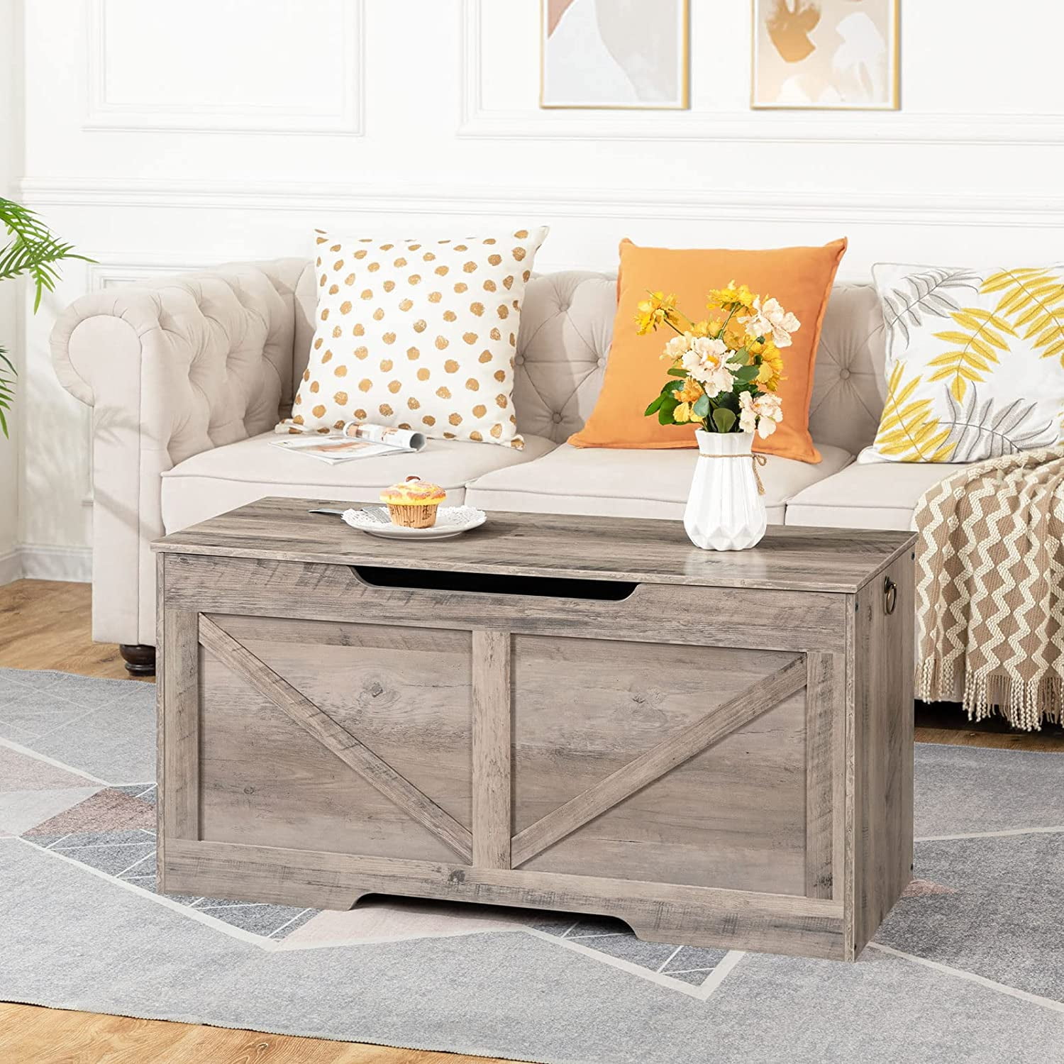 Rustic Brown Storage Bench With Toy Box Organizer - 29.5x15.7x17.7 Inch, Holds 300 Lbs