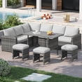 thumbnail image 2 of YODOLLA 7-Piece Patio Funiture Set, Outdoor Sectional Sofa Couch with Dining Table, Patio Conversation Set w/ Weatherproof Protection Cover in Gray Rattan& Light Gray Cushions, 2 of 9