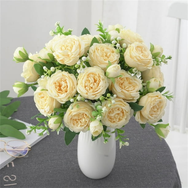 Flores artificiales, flores falsas, flores artificiales, juego de regalo para mujer, ramo de rosas, flores artificiales, decoración del hogar, ramo de boda, rosa, rosa pegada a la pared