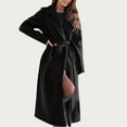 thumbnail image 2 of XPMWRP Women's Notched Lapel Trench Loose Coat Long Sleeve Solid Color Casual Jackets Winter Warm Overcoat with Belt Black L, 2 of 9