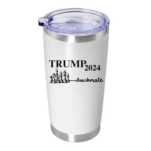 Trump Insulated Tumbler - 20oz Stainless Steel Double Layer Insulated Cup with Lid for Cold Hot Beverages Trump Wins Checkmate Tumbler Insulated Travel Cup Patriotic Design - White