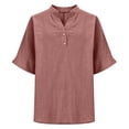 thumbnail image 4 of Xijirk Women's Notched V‑Neck Half Button Blouse, 3/4 Sleeve Loose Fit Casual Everyday Shirt,L, 4 of 4