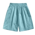 thumbnail image 6 of Womens Quick Dry Shorts High Waist Stretchy Straight Leg Bermuda Shorts with Pockets Casual Summer Athletic Lounge Pants Sky Blue XL, 6 of 6