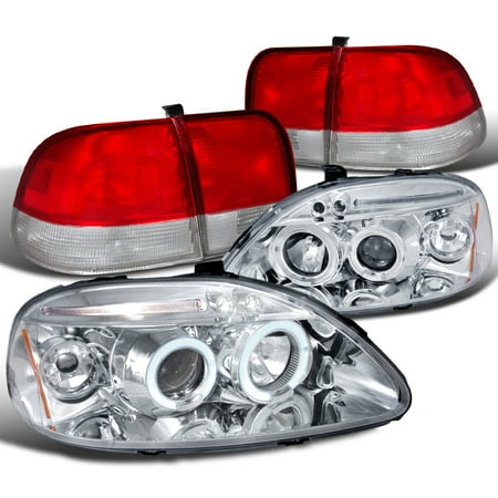 - Spec-D Tuning 1996-1998 Honda Civic Sedan 4Dr Chrome Halo Led Projector Headlights + Red Clear Tail Lamps (Left + Right) 1996 1997 1998