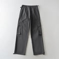 thumbnail image 4 of ManxiVoo Cargo Pants for Women, Women's Summer Thin High Waist Wide Leg Straight Tube Breathable Cargo Pants Dickies Work Pants Gray2 M, 4 of 4