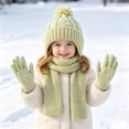 thumbnail image 6 of 3 Pcs Kids Winter Hat Scarf Gloves Set Knit Pompom Beanie with Earmuffs Double Layer Scarf Touchscreen Gloves Toddler Thick Thermal Sets Green 2-10 Years, 6 of 6