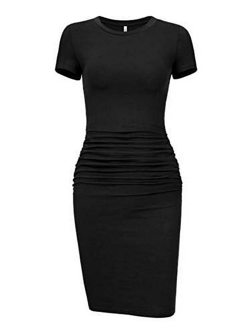 Laughido Women's Ruched Casual Sundress: Simple, Dressy, Office and Club  suitable, Cotton, Bodycon T-Shirt Dress, Black - Walmart.com